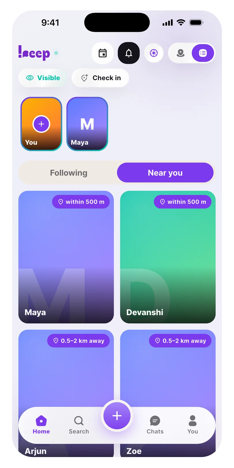 What's near you screen in the Beep app