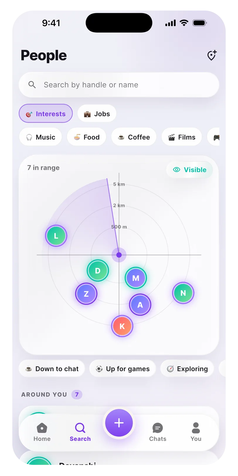 Radar screen in the Beep app